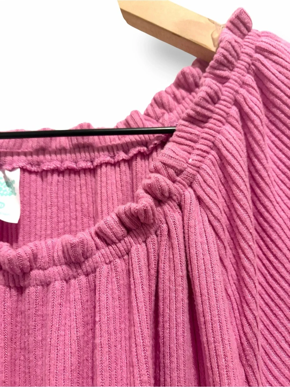 Pink Ribbed Wide Leg Jumpsuit Ruffle Neck Pockets Girls Sz 8 Medium